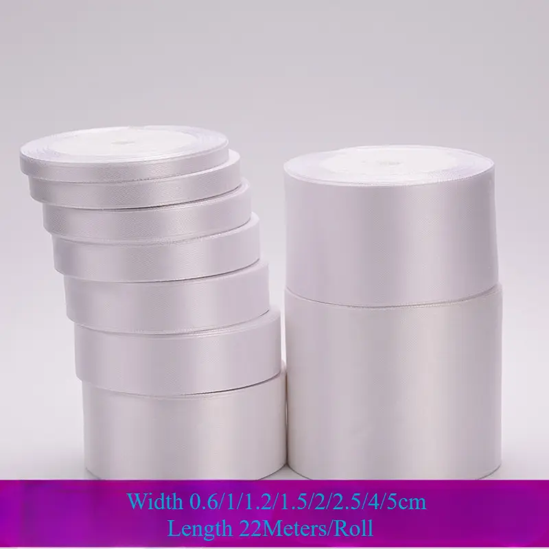 White Single Face Satin Ribbon 0.6/1/1.2/1.5/2/2.5/4/5cm 22meters/Roll Webbing Decoration Gift Christmas Halloween Ribbon