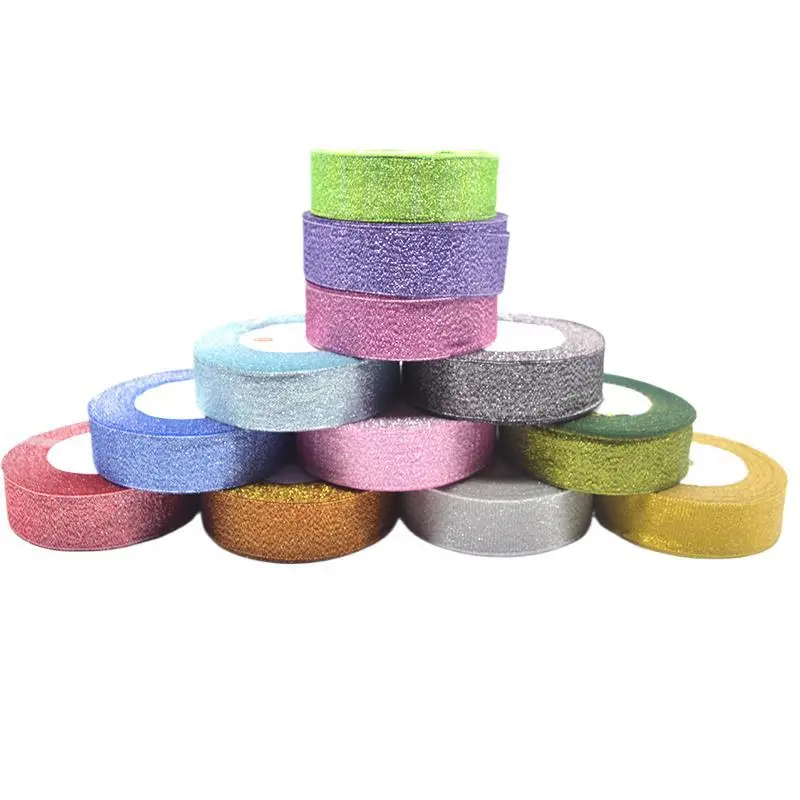 25 yards 25mm Glitter Ribbon Christmas Halloween Party Wedding Decoration Gift Wrapping Packaging Ribbons DIY Handmade Crafts