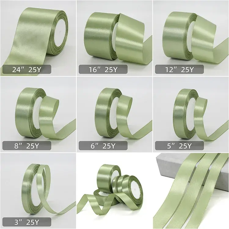 Satin Ribbons 22meters/91meters Grass Green Halloween Ribbon for Wedding Christmas Home Decorate Handmade Gift Wrapping Supplies