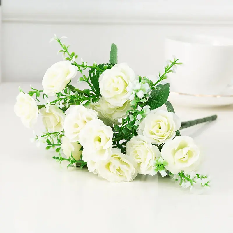 29cm 15Heads Artificial Roses Flower Branch Christmas Wedding Birthday Party Home Bedroom Decoration DIY Bridal Holding Flowers