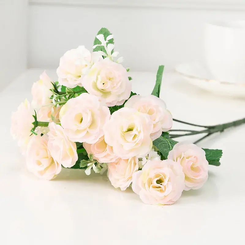 29cm 15Heads Artificial Roses Flower Branch Christmas Wedding Birthday Party Home Bedroom Decoration DIY Bridal Holding Flowers