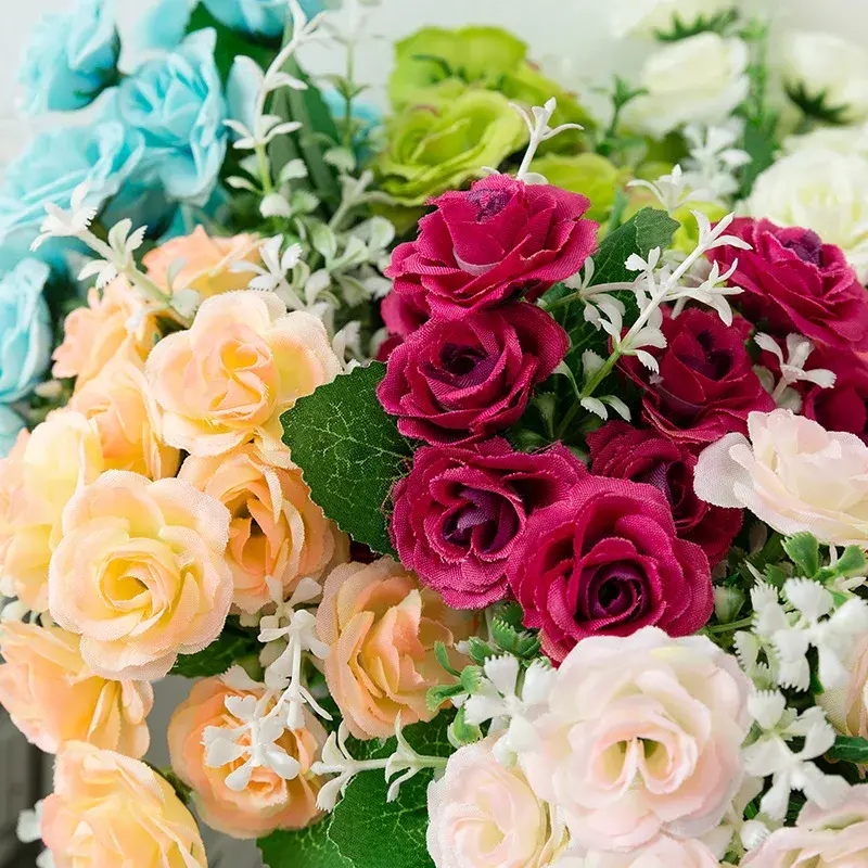 29cm 15Heads Artificial Roses Flower Branch Christmas Wedding Birthday Party Home Bedroom Decoration DIY Bridal Holding Flowers