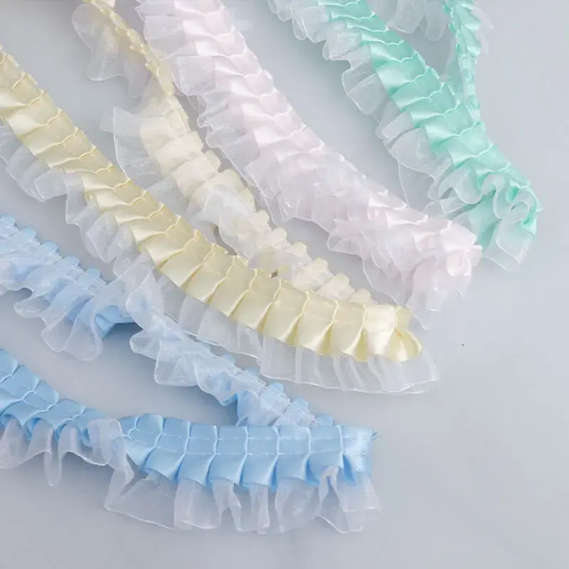10meters Double Pleated Lace Satin Ribbons Packaging Decoration Handmade Material Lace Decor Packaging Materials