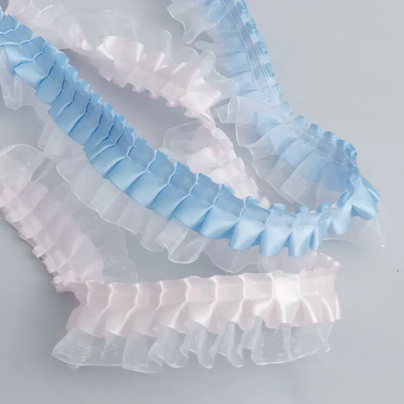10meters Double Pleated Lace Satin Ribbons Packaging Decoration Handmade Material Lace Decor Packaging Materials