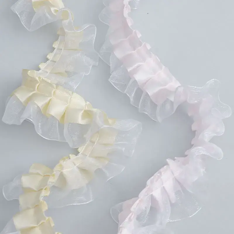 10meters Double Pleated Lace Satin Ribbons Packaging Decoration Handmade Material Lace Decor Packaging Materials