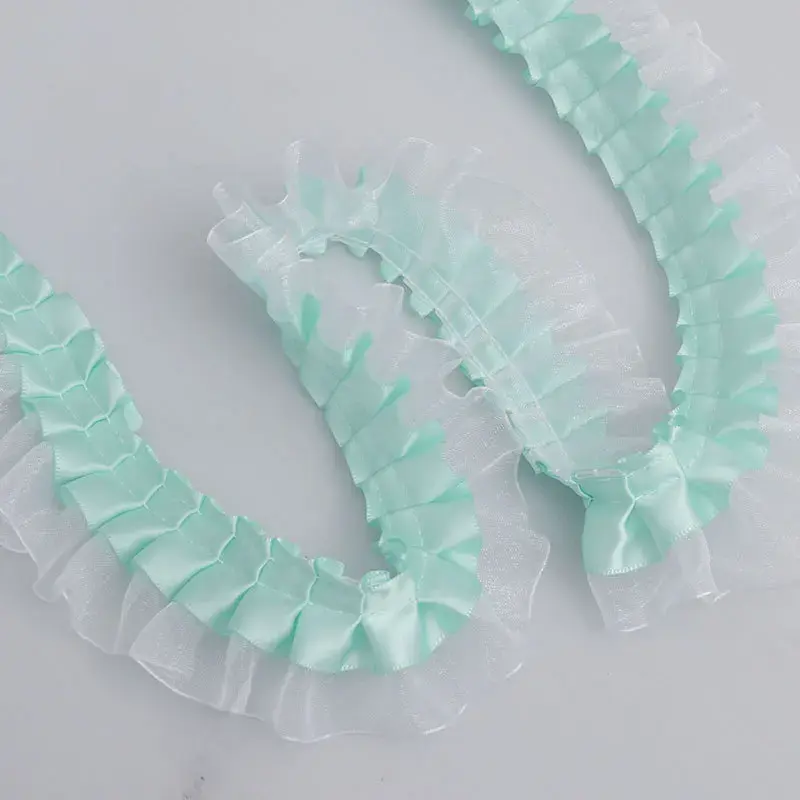 10meters Double Pleated Lace Satin Ribbons Packaging Decoration Handmade Material Lace Decor Packaging Materials
