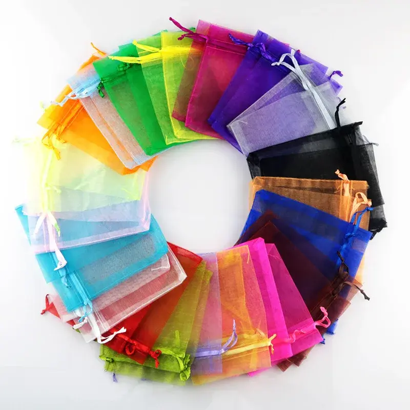 100pcs/lot Small Black Organza Bags 9x12cm Drawable Wedding Party Favor Gifts Jewelry Packaging Bags Pouches Organza Gift Bag
