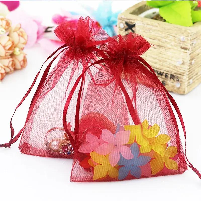 100pcs/lot Small Black Organza Bags 9x12cm Drawable Wedding Party Favor Gifts Jewelry Packaging Bags Pouches Organza Gift Bag