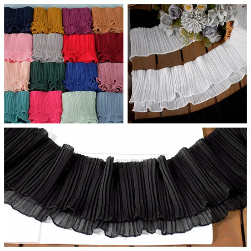 11cm 1meter Double Layer Chiffon Pleated Lace Clothing Decorative Accessories DIY Handmade Apparel Sewing Fabric