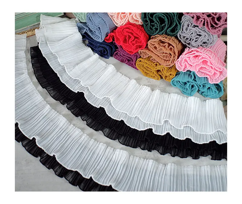 11cm 1meter Double Layer Chiffon Pleated Lace Clothing Decorative Accessories DIY Handmade Apparel Sewing Fabric