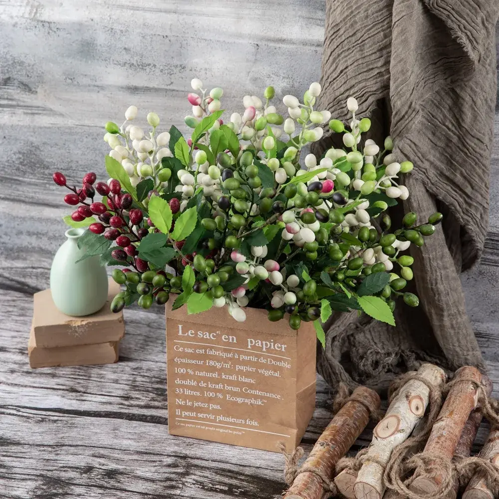 39cm Berry Artificial Flower Branch Fake Plants Home Wedding Christmas Party Decoration Photo Props DIY Accessories
