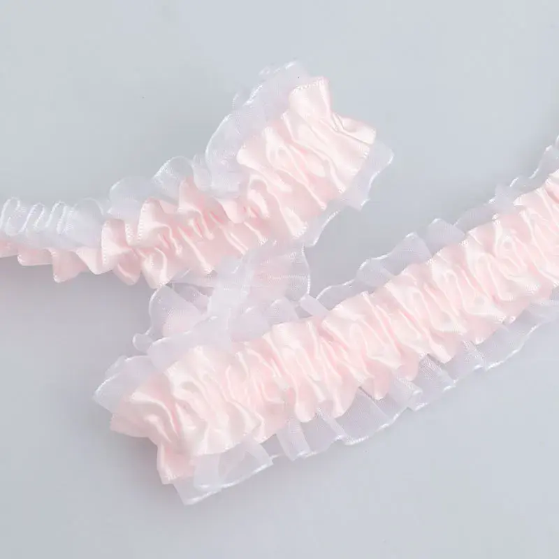4cm 10Yards Double Layer Pleated Lace Handmade DIY Sewing Satin Ruffle Trim Ruffle Applique Clothes Decor Sewing Accessories