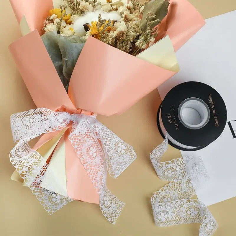3.5cm 22meters Embroidered Hollow Out Lace Ribbon Handmade DIY Gift Box Decorative Bow Clothing Materials Sewing Accessories