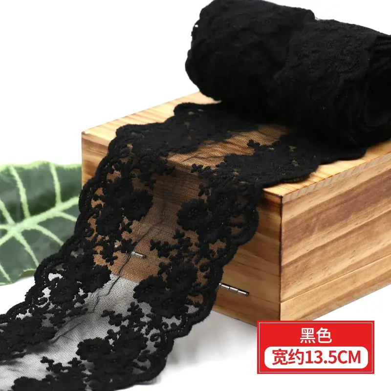 2 Meters Black White Beige Red Cotton Floral Embroidered Lace Ribbon DIY Handmade Crafts Apparel Sewing Fabric Sheer Mesh Tape