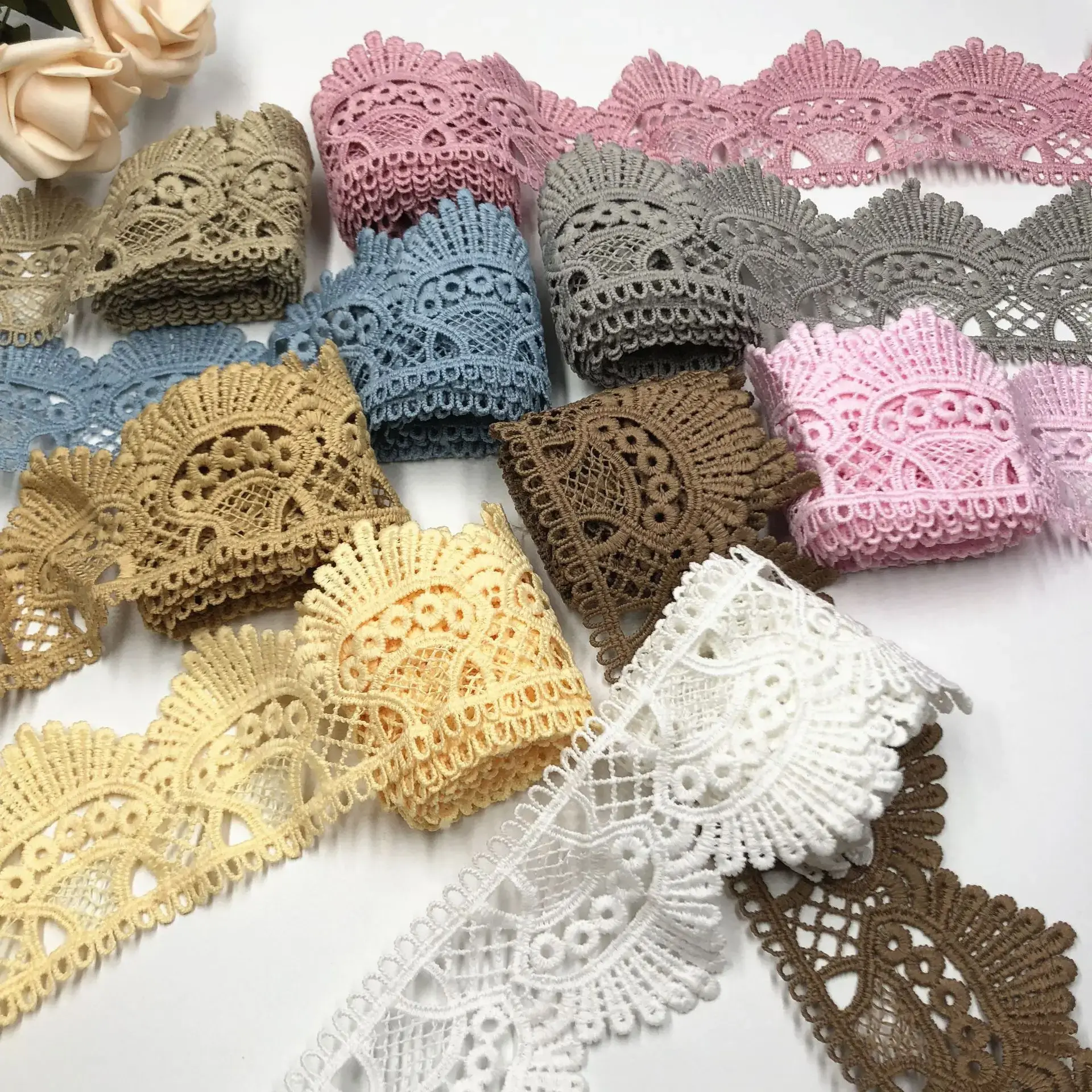 14Yards 6cm Wide Water Soluble Lace Embroidered Edge DIY Handmade Wedding Party Craft Gift Packing Sewing Accessories
