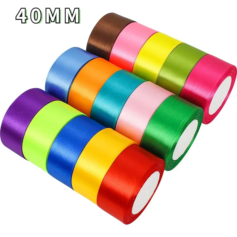 (25 Yards/roll) Satin Ribbon Wholesale 40mm Gift Packing Christmas Decoration DIY Ribbons Roll Fabric Headwear Accessories