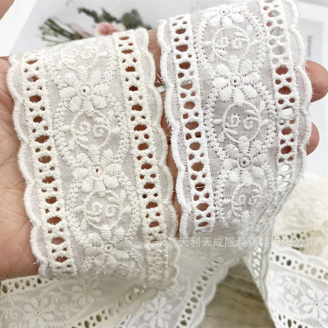 4.2cm 15Yards Beige Apricot Cotton Lace Handmade Embroidery Lace DIY Clothing Accessories