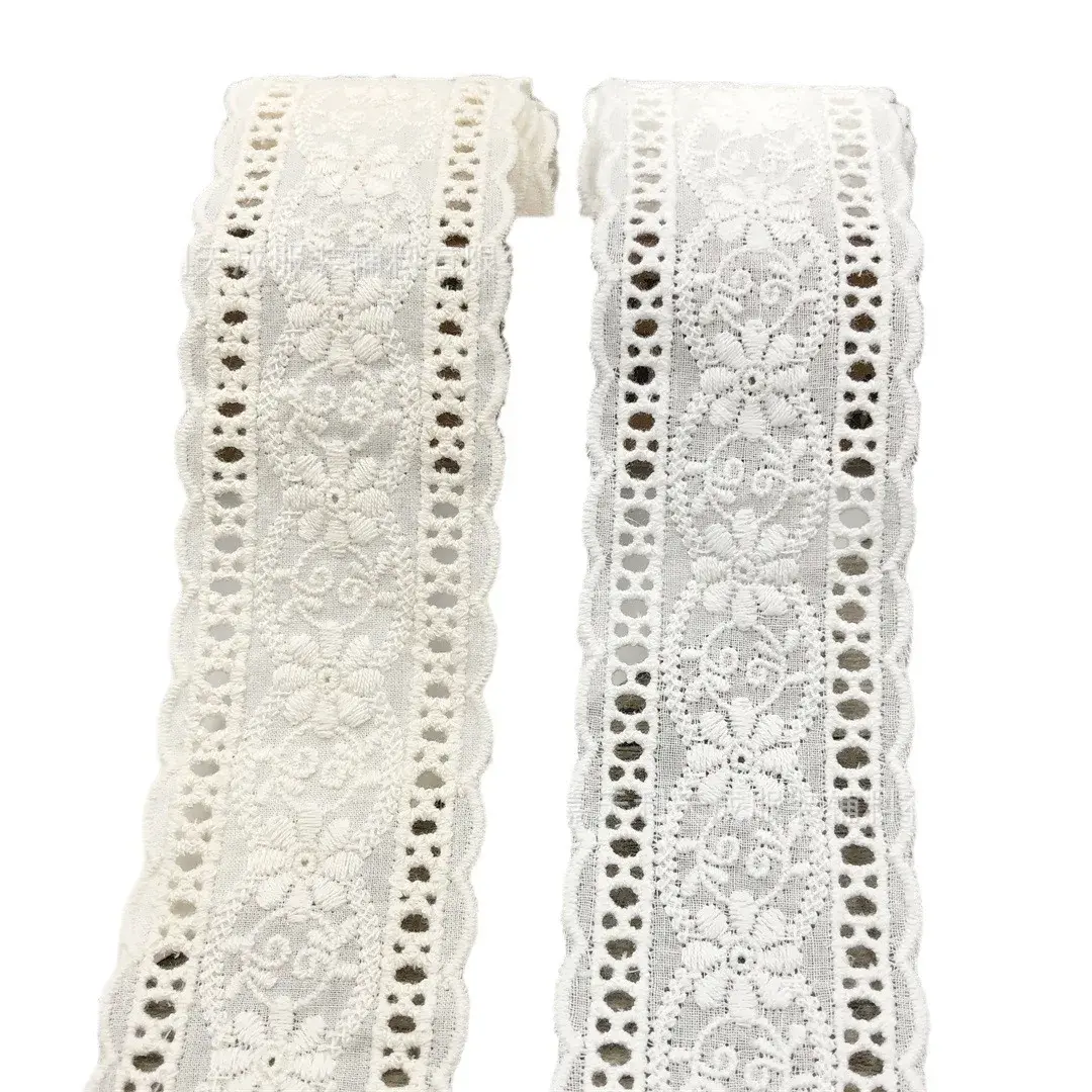 4.2cm 15Yards Beige Apricot Cotton Lace Handmade Embroidery Lace DIY Clothing Accessories