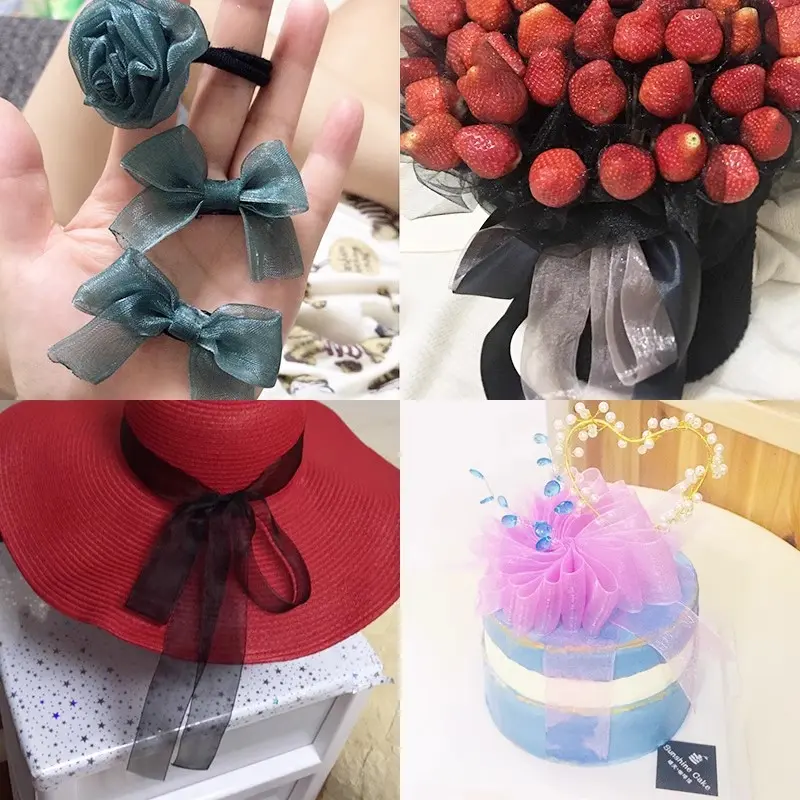 White Organza Ribbon 45meters/Roll Christmas Birthday Party Gift Box Packaging Wedding Decoration Tapes DIY Chiffon Ribbons