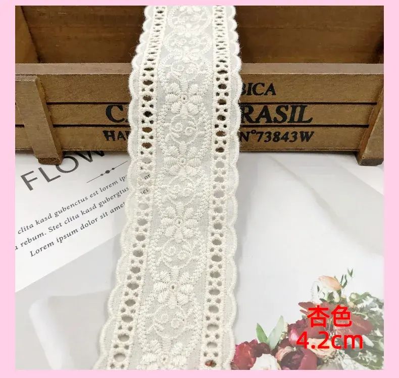 4.2cm 15Yards Beige Apricot Cotton Lace Handmade Embroidery Lace DIY Clothing Accessories