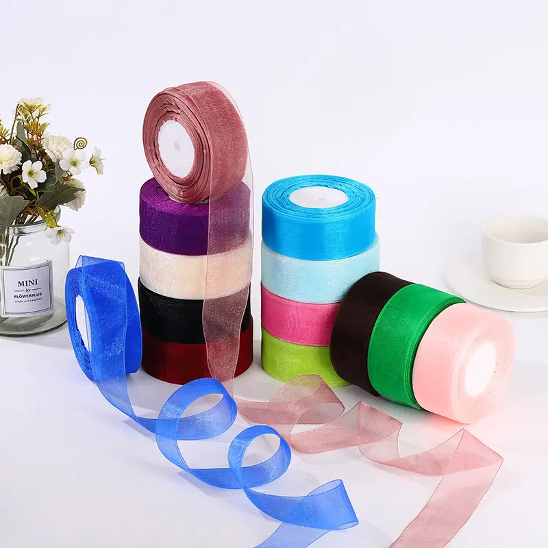 White Organza Ribbon 45meters/Roll Christmas Birthday Party Gift Box Packaging Wedding Decoration Tapes DIY Chiffon Ribbons