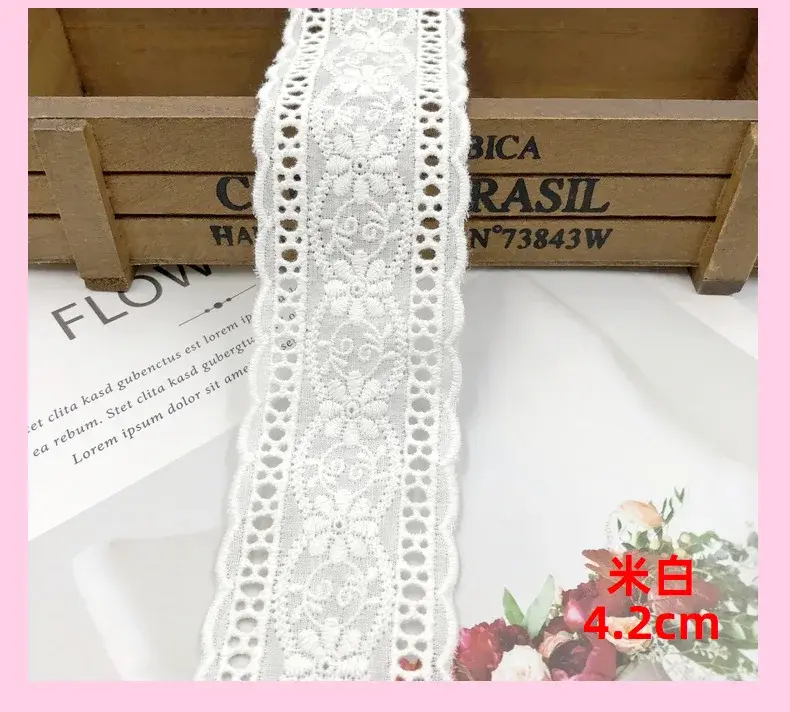 4.2cm 15Yards Beige Apricot Cotton Lace Handmade Embroidery Lace DIY Clothing Accessories
