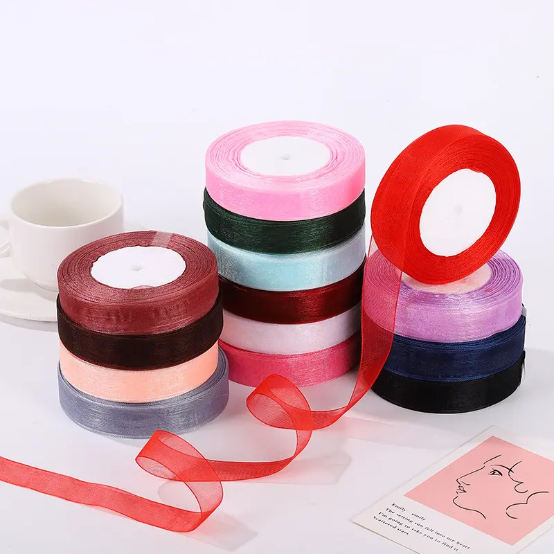 White Organza Ribbon 45meters/Roll Christmas Birthday Party Gift Box Packaging Wedding Decoration Tapes DIY Chiffon Ribbons