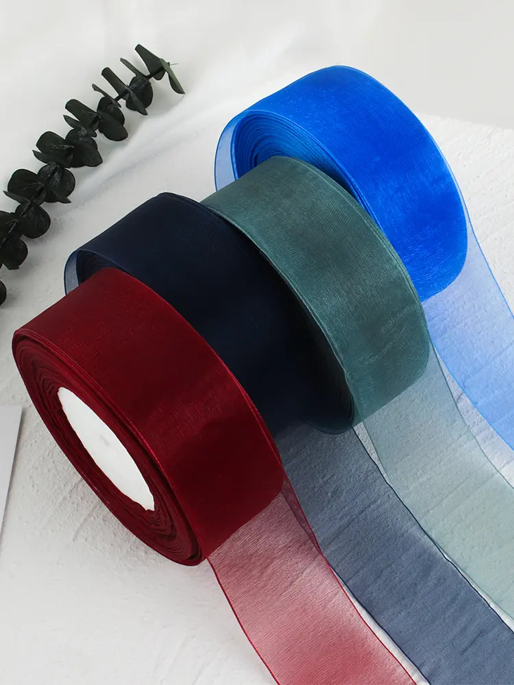 1Roll Width 4cm Organza Ribbon 45 Meters Christmas New Year Party Wedding Birthday Handmade DIY Packaging Ribbons