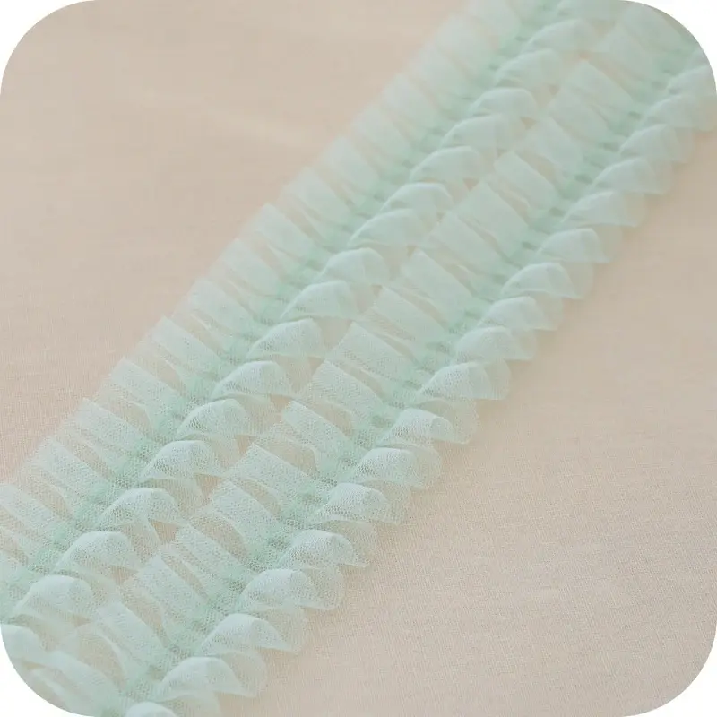 Mesh Pleated Lace Ribbons Length=10Meters Width=5cm DIY Apparel Sewing Fabric Handmade Crafts Supplies Lace Trimming Material