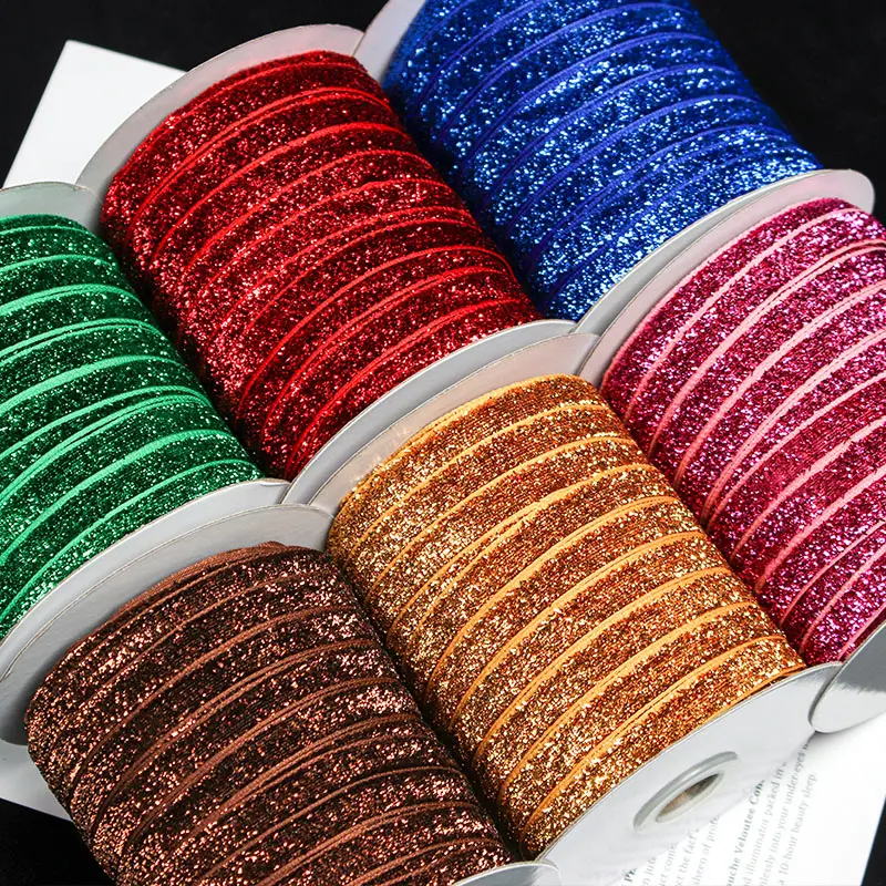 10mm 50Yards Glitter Velvet Ribbon Single Face Ribbon for Christmas DIY Craft Gift Wrapping Bow Wedding Decoration