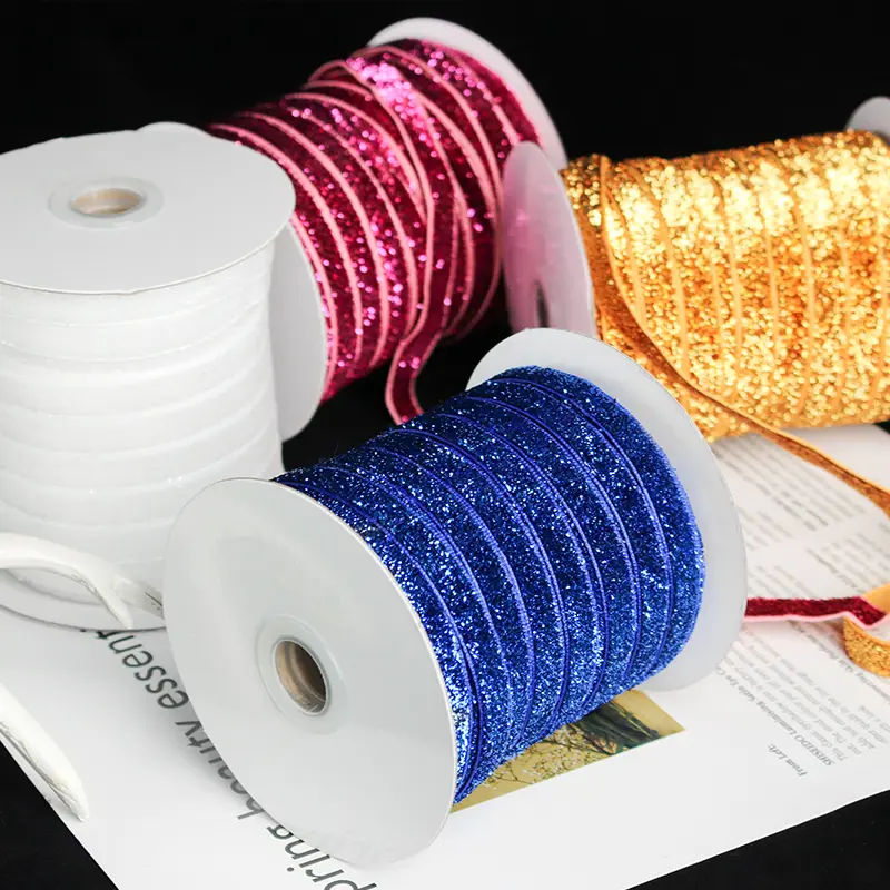 10mm 50Yards Glitter Velvet Ribbon Single Face Ribbon for Christmas DIY Craft Gift Wrapping Bow Wedding Decoration