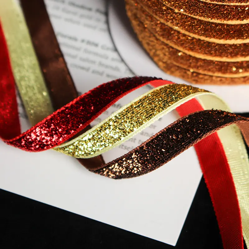10mm 50Yards Glitter Velvet Ribbon Single Face Ribbon for Christmas DIY Craft Gift Wrapping Bow Wedding Decoration