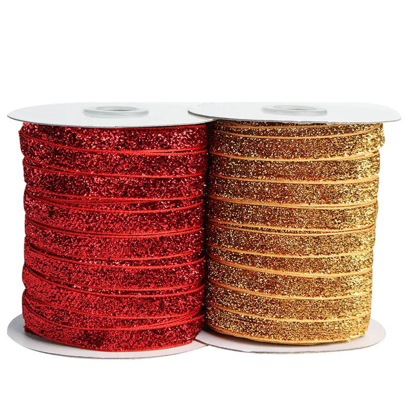 10mm 50Yards Glitter Velvet Ribbon Single Face Ribbon for Christmas DIY Craft Gift Wrapping Bow Wedding Decoration