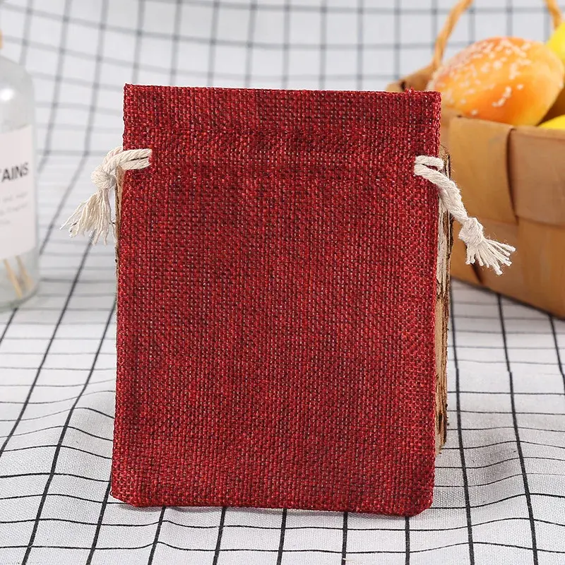 50PCS 10x14cm Vintage Natural Burlap Jute Gift Bags Christmas Candy Bags Wedding Favor Packaging Pouch Drawstring Jewelry Bags