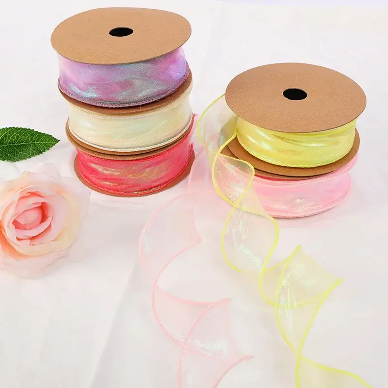 10yards/Roll 40mm Gradient Fishtail Organza Ribbons DIY Christmas Halloween Wedding Birthday Party Gift Box Packaging Tape