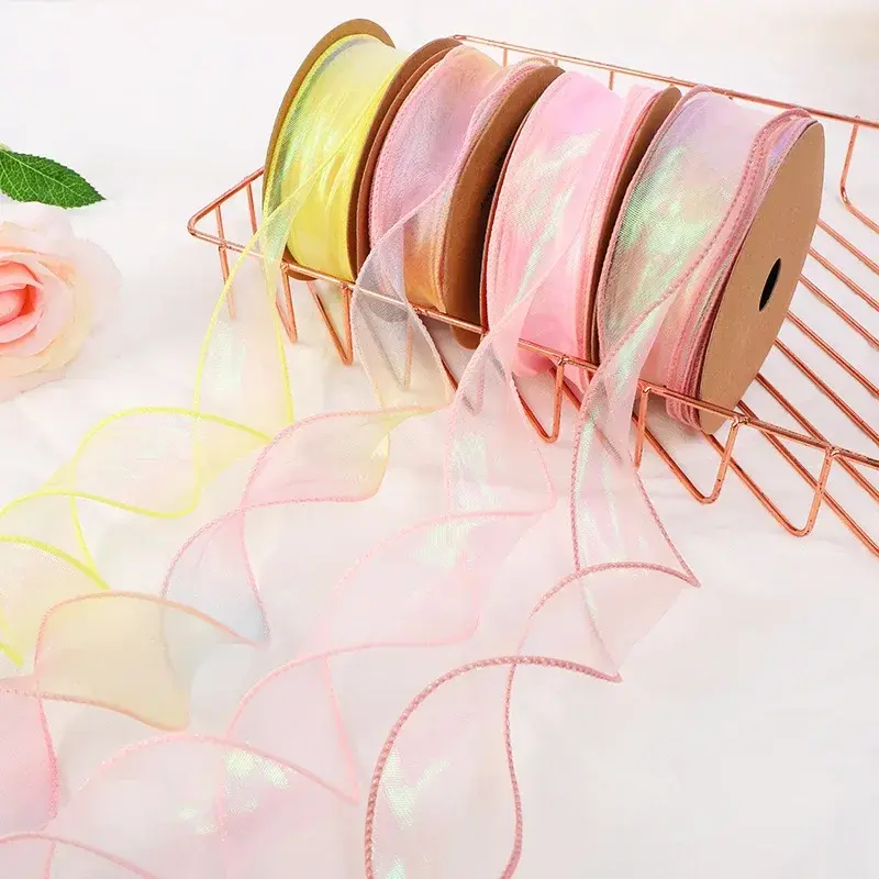 10yards/Roll 40mm Gradient Fishtail Organza Ribbons DIY Christmas Halloween Wedding Birthday Party Gift Box Packaging Tape