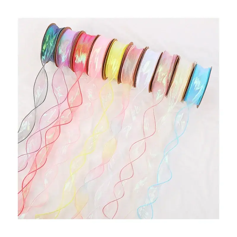 10yards/Roll 40mm Gradient Fishtail Organza Ribbons DIY Christmas Halloween Wedding Birthday Party Gift Box Packaging Tape