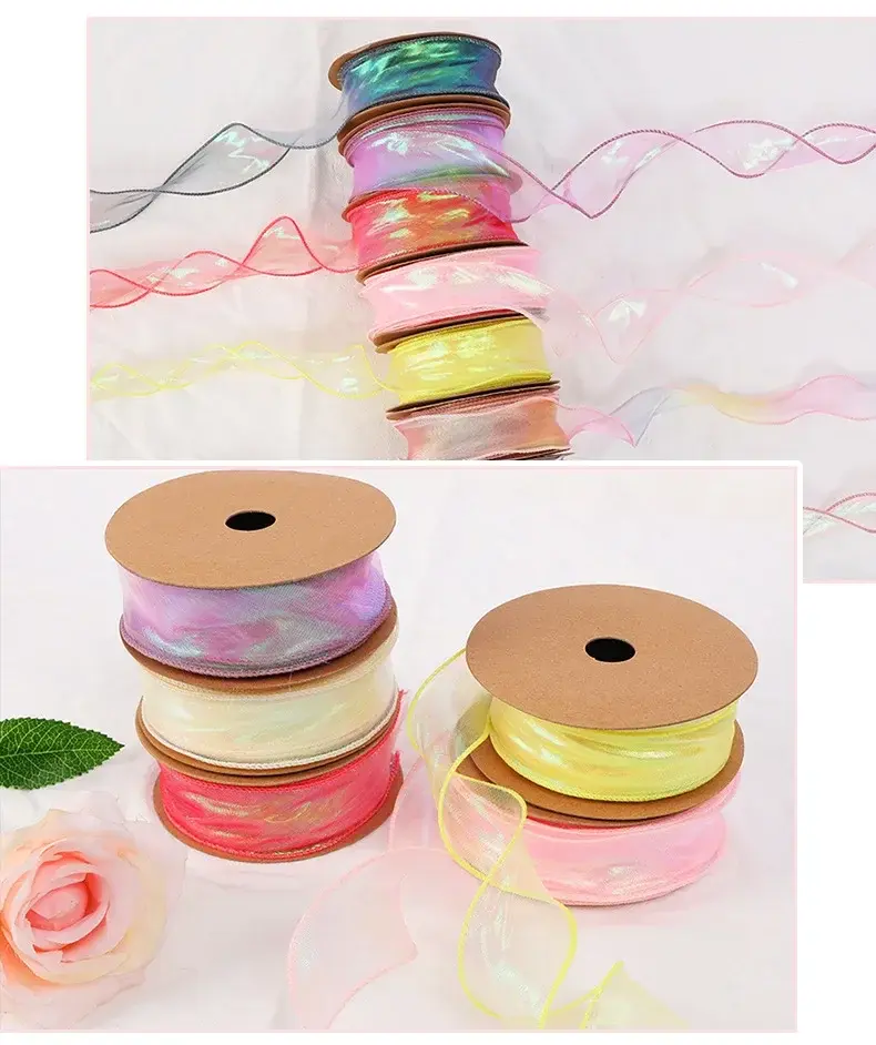 10yards/Roll 40mm Gradient Fishtail Organza Ribbons DIY Christmas Halloween Wedding Birthday Party Gift Box Packaging Tape
