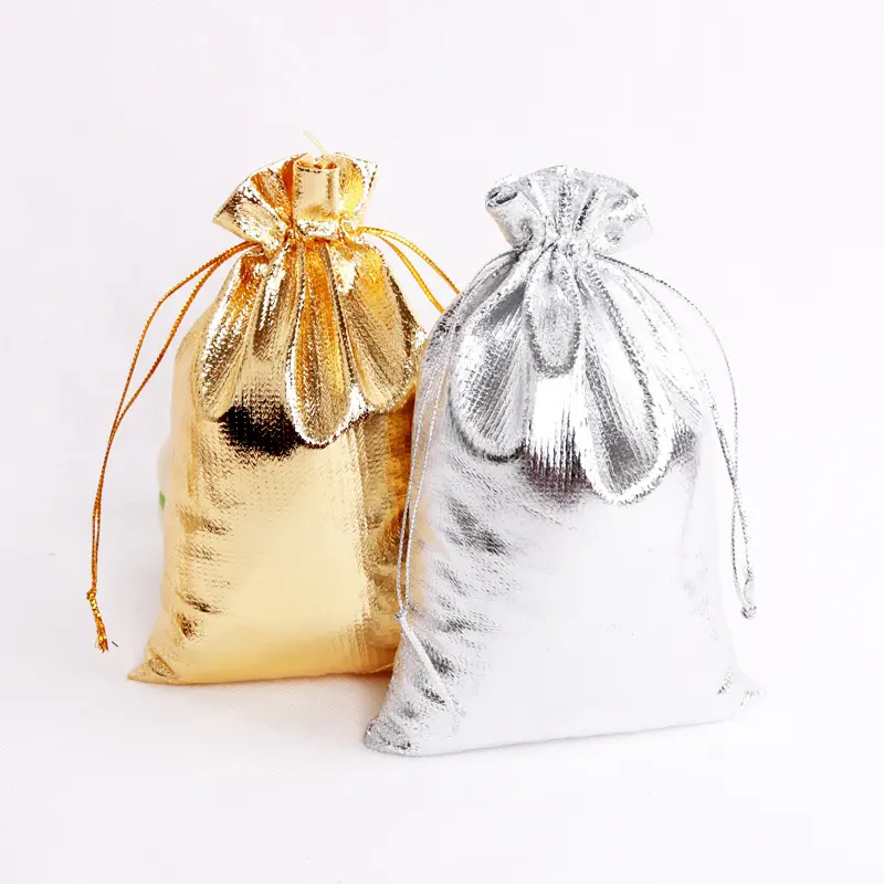50pcs Gold Silver Drawstring Bag Wedding Party Favour Candy Bags Jewelry Packaging Bag Boxes for Gifts