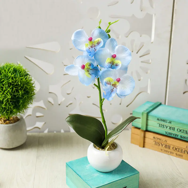 4Heads Artificial Butterfly Orchid Flower Potted Bonsai for Home Garden Decoration Office Bedroom Ornament Fake Plants Flowers