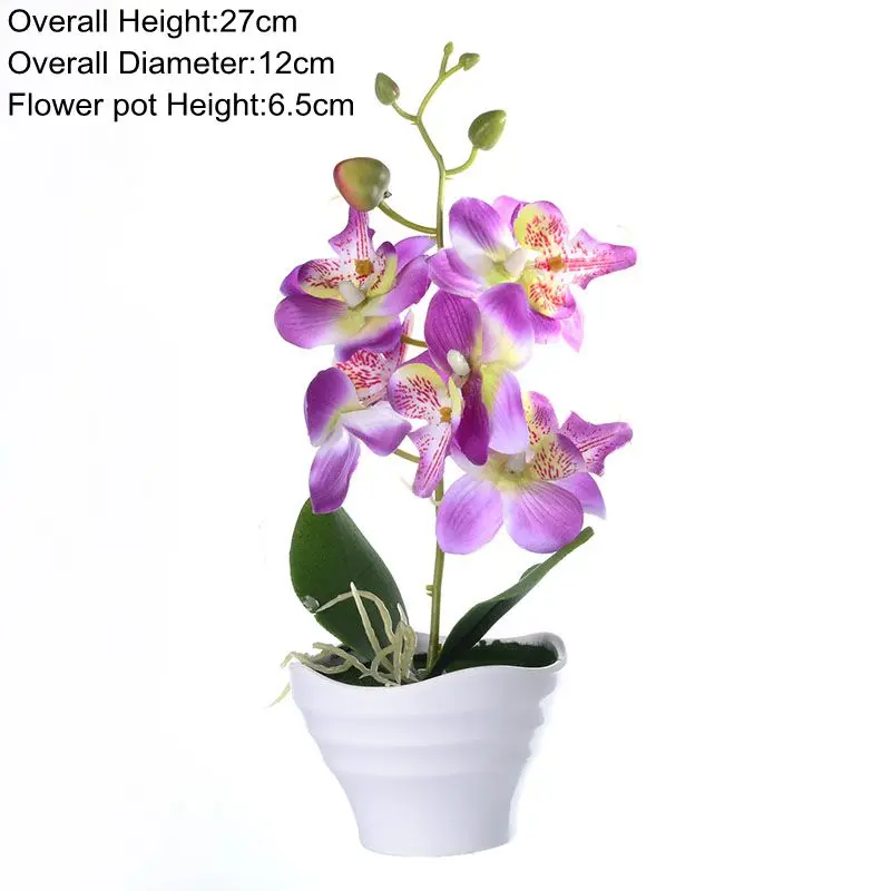 5Heads Artificial Butterfly Orchid Flower Potted Bonsai for Home Garden Decoration Office Bedroom Ornament Fake Plants Flowers