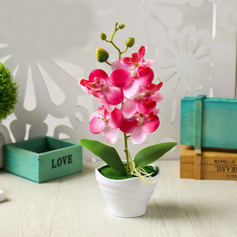 5Heads Artificial Butterfly Orchid Flower Potted Bonsai for Home Garden Decoration Office Bedroom Ornament Fake Plants Flowers