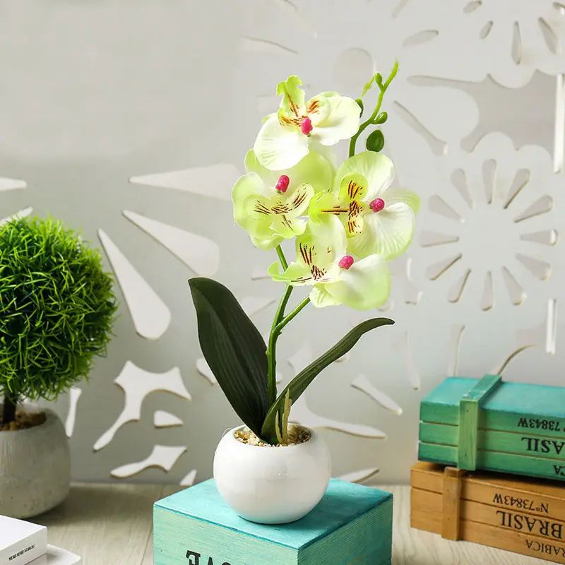 4Heads Artificial Butterfly Orchid Flower Potted Bonsai for Home Garden Decoration Office Bedroom Ornament Fake Plants Flowers