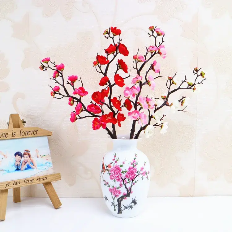 6pcs 60cm Cheap Silk Fake Flowers Plum Blossom Floral Wedding Bouquet Party Artificial Fake Flowers Home Decoration Accessories