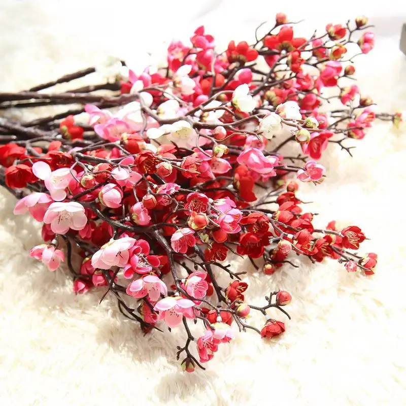 6pcs 60cm Cheap Silk Fake Flowers Plum Blossom Floral Wedding Bouquet Party Artificial Fake Flowers Home Decoration Accessories