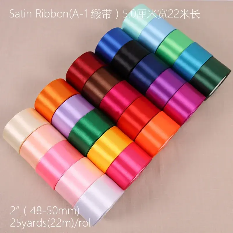 White Pink Beige Pink Blue 5cm Satin Ribbons 22 Meters/Roll Wedding Party Decoration Birthday Cake Gift Box Wrapping Ribbons