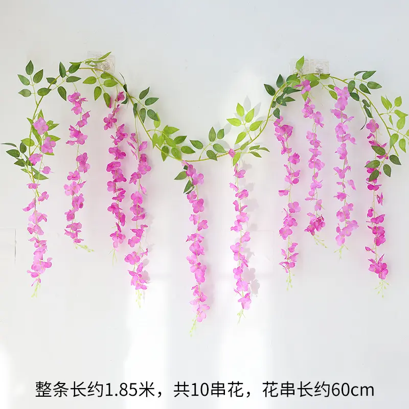 1pcs Artificial Wisteria Silk Flowers Purple Red White Green Rattan String Vine Wedding Arch Flower Home Garden Decoration