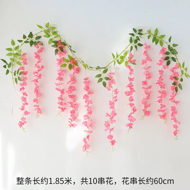1pcs Artificial Wisteria Silk Flowers Purple Red White Green Rattan String Vine Wedding Arch Flower Home Garden Decoration