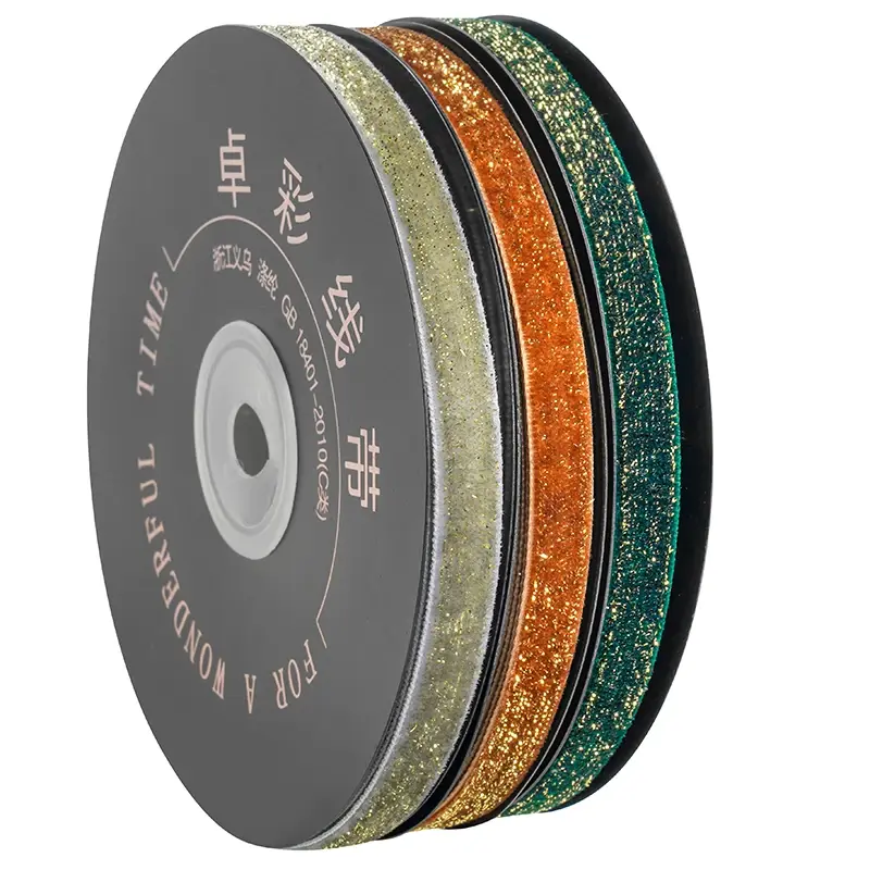 1cm 5Yards/Roll Golden Silver Wire Flash Velvet Ribbon Handmade Party Bow Gift Box Decorative Christmas Craft Supplies