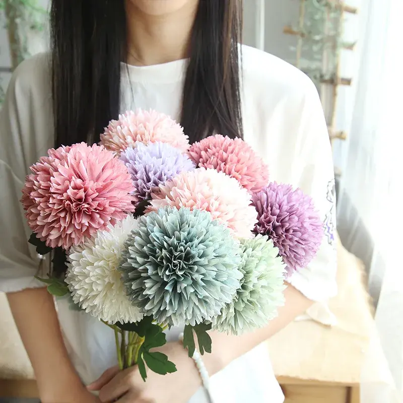 10pcs 56cm Dandelion Artificial Flower Branch Home Garden Decoration Flower Arranging Accessories Wedding Wall Arch Fake Flowers
